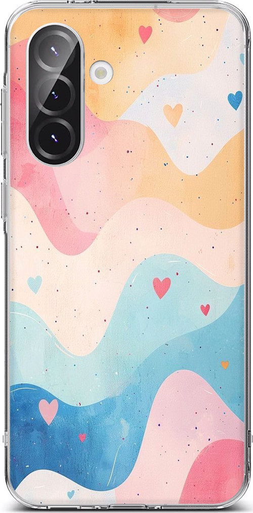 Samsung Galaxy A56 Uyumlu Pastel Renkli Dalgalı ve Kalp Baskılı Silikon Kılıf