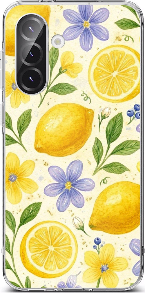 Samsung Galaxy A56 Uyumlu Sulu Boya Limon ve Çiçek Desenli Baskılı Silikon Kılıf