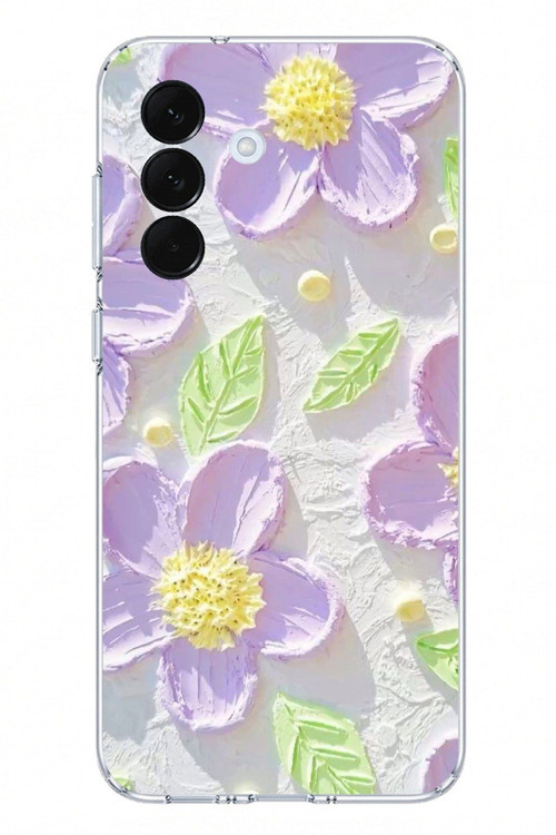 Samsung Galaxy A57 Uyumlu Mor Papatyalar Sulu Boya Baskılı Silikon Kılıf
