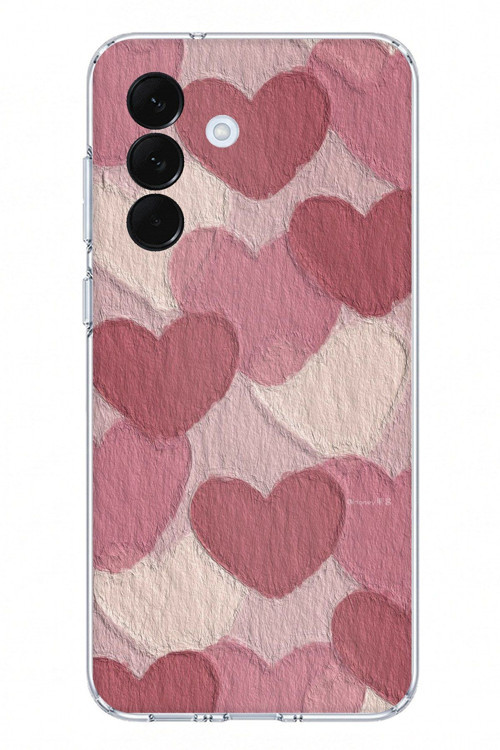 Samsung Galaxy A57 Uyumlu Pastel Gül Kurusu ve Pembe Kalpli Baskılı Silikon Kılıf