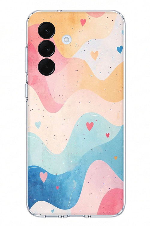 Samsung Galaxy A57 Uyumlu Pastel Renkli Dalgalı ve Kalp Baskılı Silikon Kılıf