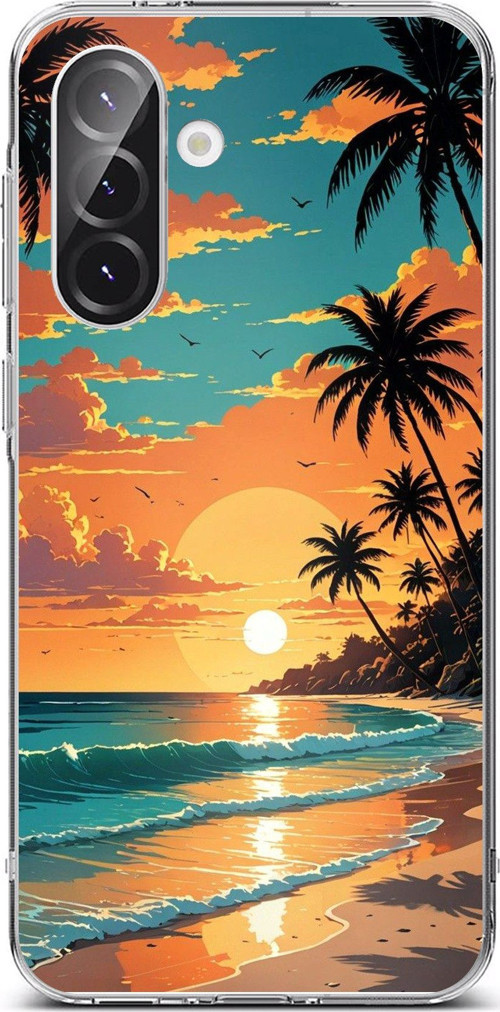 Samsung Galaxy A56 Uyumlu Tropikal Sahil ve Gün Batımı Baskılı Silikon Kılıf