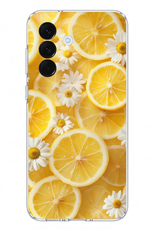 Samsung Galaxy A57 Uyumlu Limon Dilimleri ve Papatya Desenli Baskılı Silikon Kılıf