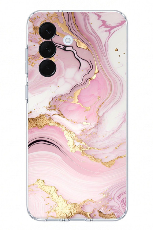 Samsung Galaxy A57 Uyumlu Pembe Mermer Baskılı Silikon Kılıf