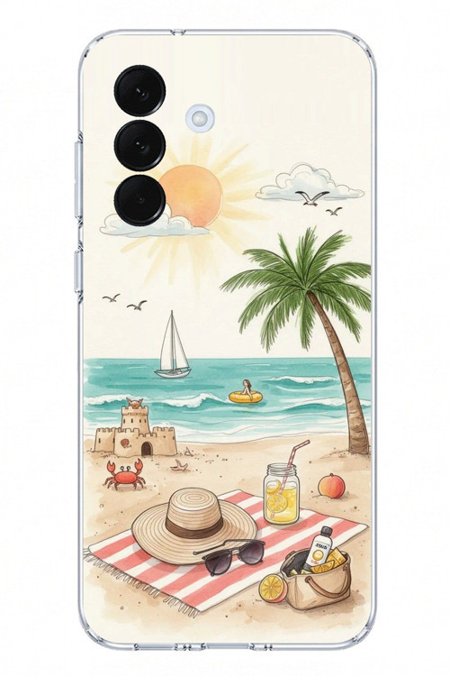 Samsung Galaxy A57 Uyumlu Sulu Boya Sahil ve Deniz Manzaralı Baskılı Silikon Kılıf