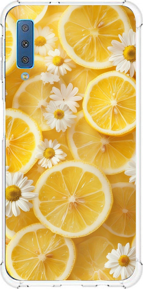 Samsung Galaxy A7 2018 Uyumlu Limon Dilimleri ve Papatya Desenli Baskılı Silikon Kılıf