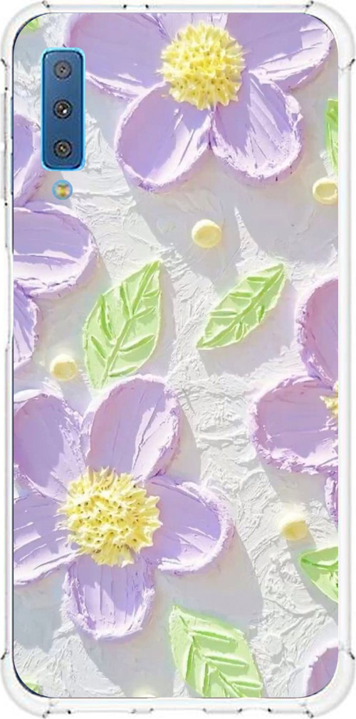 Samsung Galaxy A7 2018 Uyumlu Mor Papatyalar Sulu Boya Baskılı Silikon Kılıf