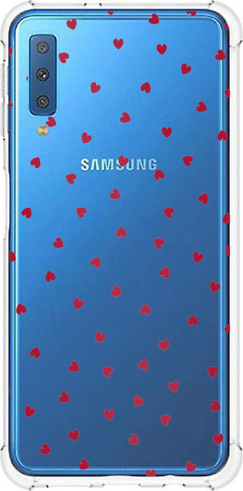 Samsung Galaxy A7 2018 Uyumlu Kırmızı Kalpler Tasarımlı Baskılı Silikon Kılıf