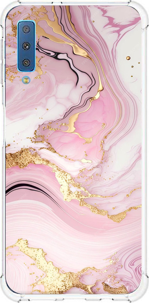 Samsung Galaxy A7 2018 Uyumlu Pembe Mermer Baskılı Silikon Kılıf
