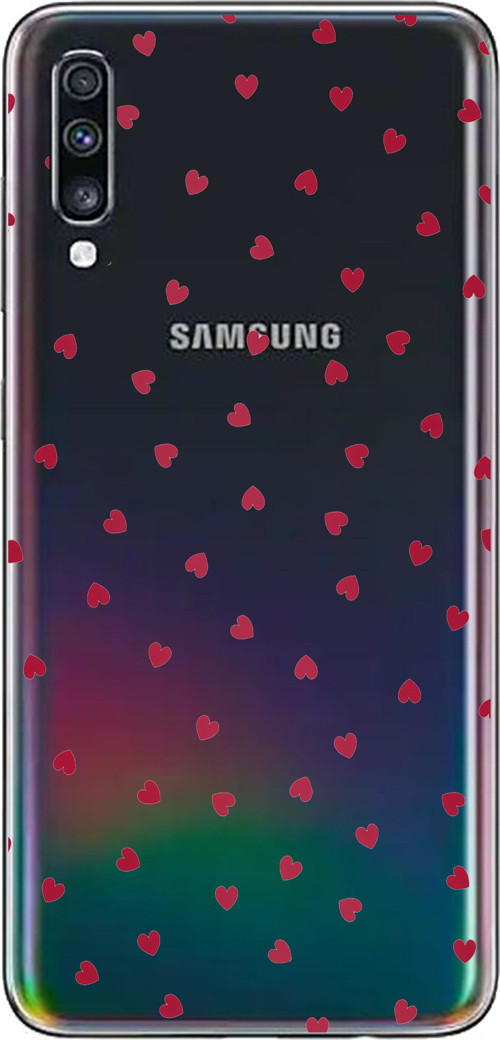 Samsung Galaxy A70 Uyumlu Kırmızı Kalpler Tasarımlı Baskılı Silikon Kılıf
