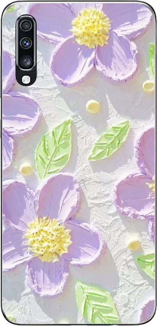 Samsung Galaxy A70 Uyumlu Mor Papatyalar Sulu Boya Baskılı Silikon Kılıf