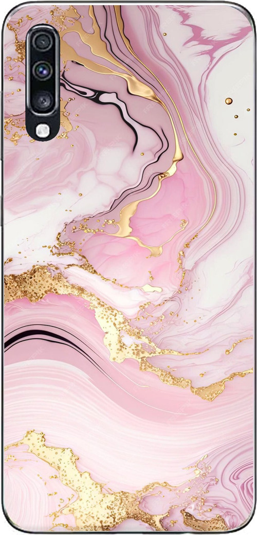 Samsung Galaxy A70 Uyumlu Pembe Mermer Baskılı Silikon Kılıf