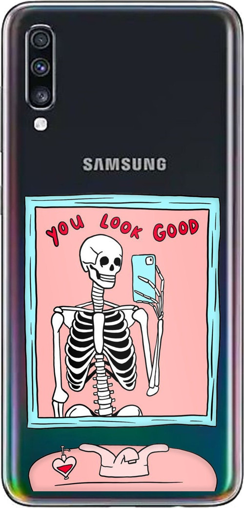 Samsung Galaxy A70 Uyumlu You Look Good İskelet Tasarımlı Baskılı Silikon Kılıf