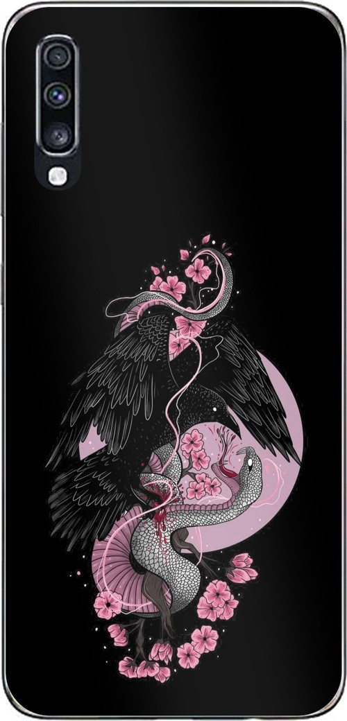 Samsung Galaxy A70 Uyumlu Pembe Siyah Yılan Baskılı Silikon Kılıf