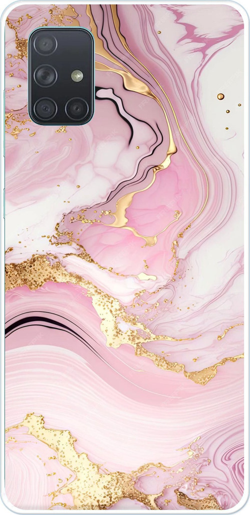 Samsung Galaxy A71 Uyumlu Pembe Mermer Baskılı Silikon Kılıf
