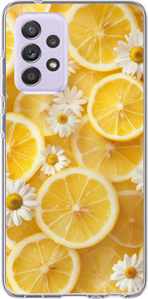 Samsung Galaxy A72 Uyumlu Limon Dilimleri ve Papatya Desenli Baskılı Silikon Kılıf