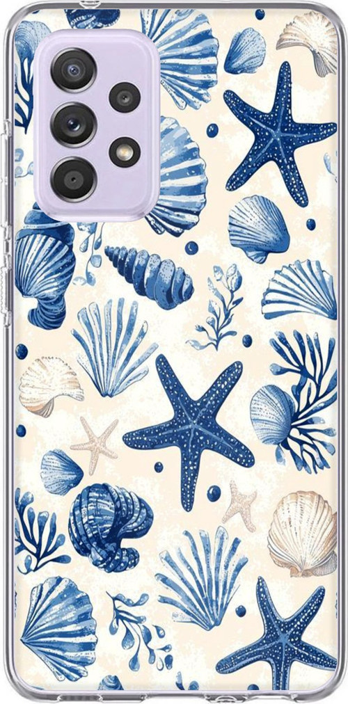 Samsung Galaxy A72 Uyumlu Mavi Deniz Kabuğu ve Yıldız Desenli Baskılı Silikon Kılıf