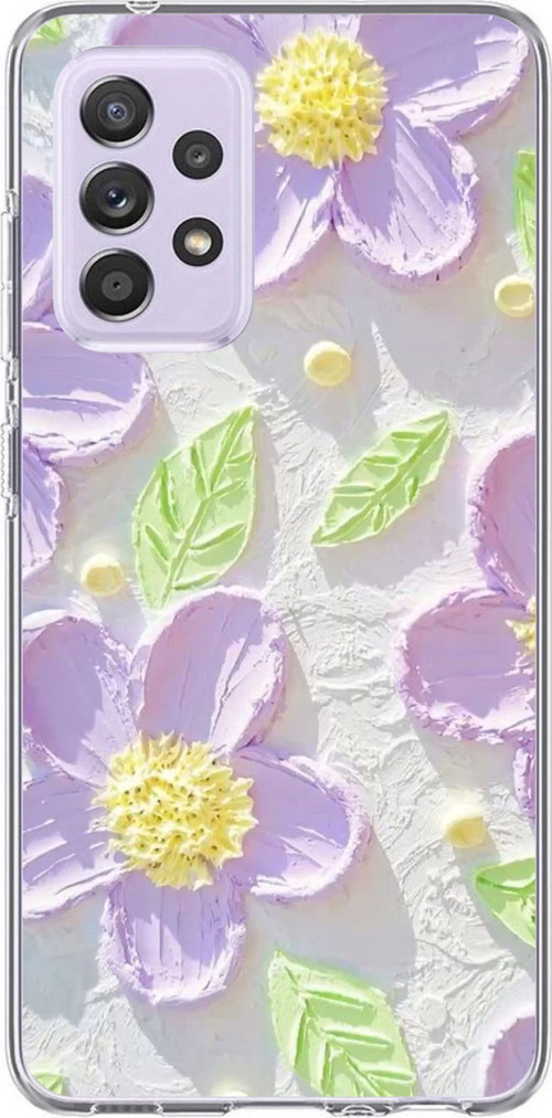 Samsung Galaxy A72 Uyumlu Mor Papatyalar Sulu Boya Baskılı Silikon Kılıf