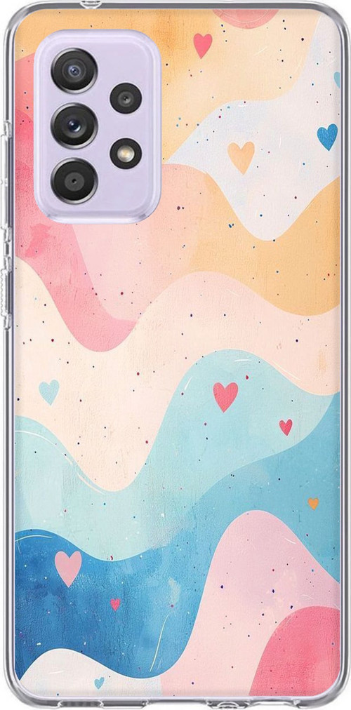 Samsung Galaxy A72 Uyumlu Pastel Renkli Dalgalı ve Kalp Baskılı Silikon Kılıf