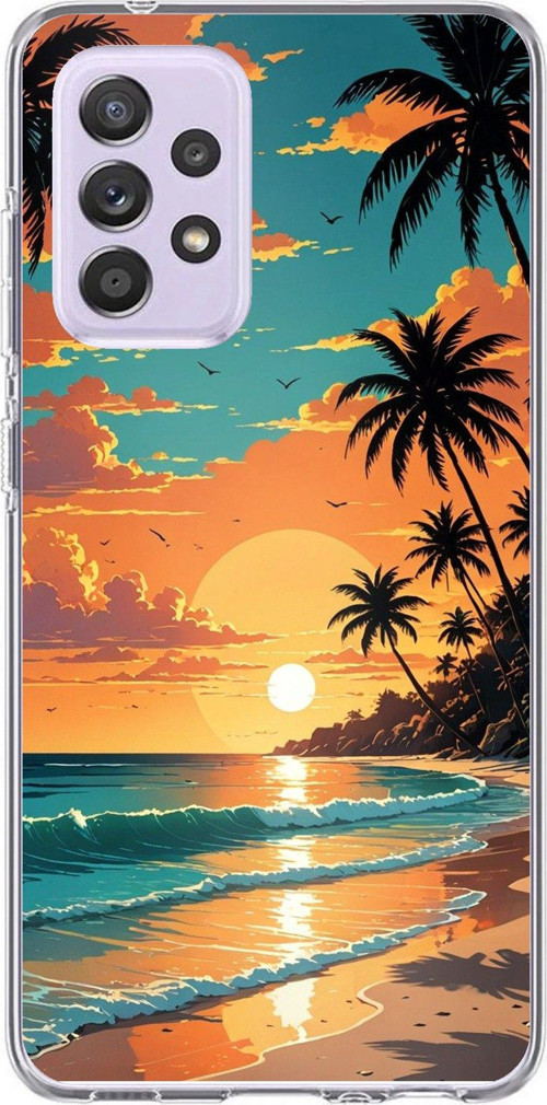 Samsung Galaxy A72 Uyumlu Tropikal Sahil ve Gün Batımı Baskılı Silikon Kılıf
