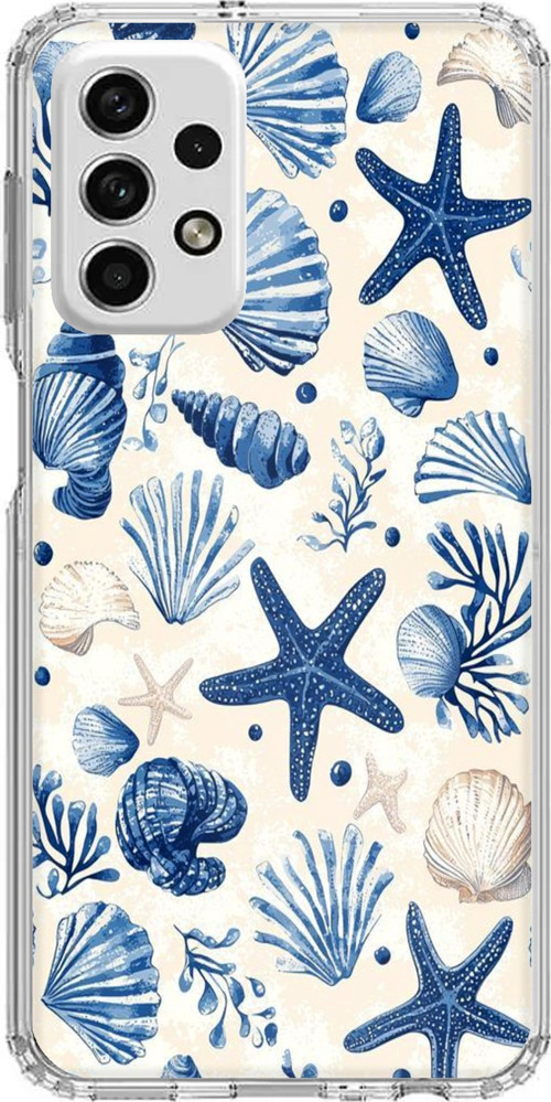 Samsung Galaxy A73 Uyumlu Mavi Deniz Kabuğu ve Yıldız Desenli Baskılı Silikon Kılıf