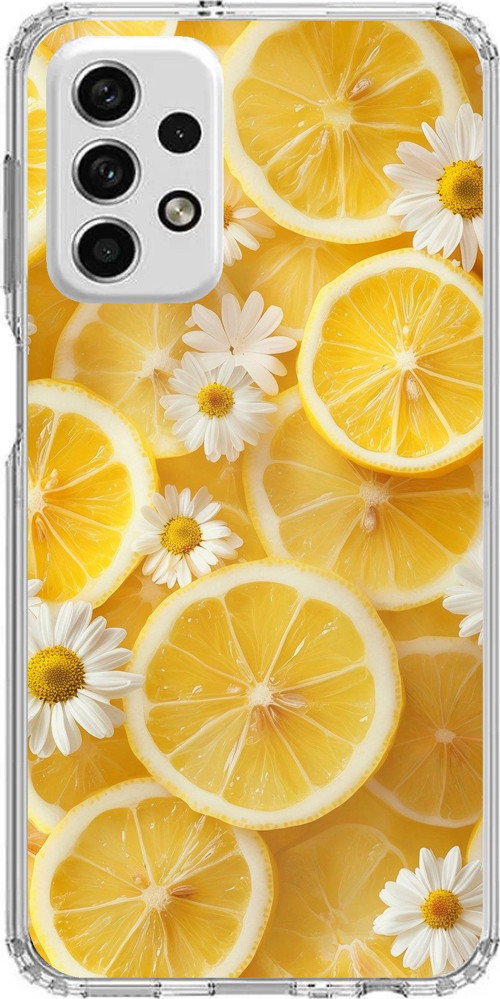 Samsung Galaxy A73 Uyumlu Limon Dilimleri ve Papatya Desenli Baskılı Silikon Kılıf