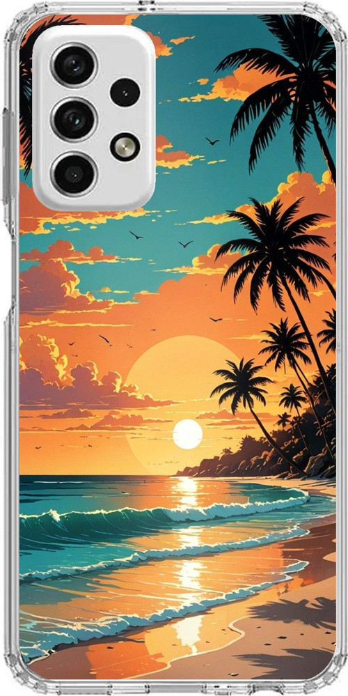 Samsung Galaxy A73 Uyumlu Tropikal Sahil ve Gün Batımı Baskılı Silikon Kılıf