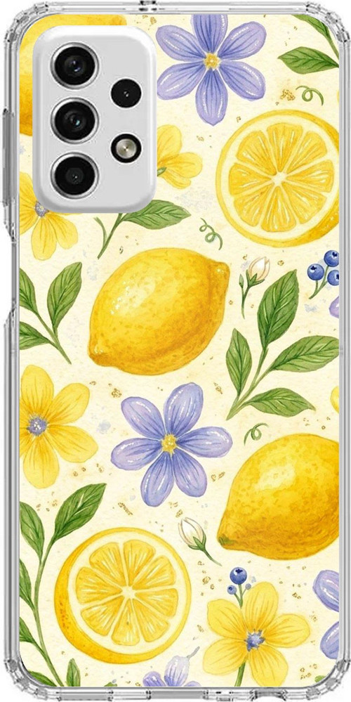 Samsung Galaxy A73 Uyumlu Sulu Boya Limon ve Çiçek Desenli Baskılı Silikon Kılıf