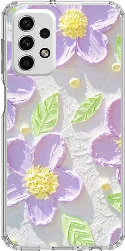Samsung Galaxy A73 Uyumlu Mor Papatyalar Sulu Boya Baskılı Silikon Kılıf