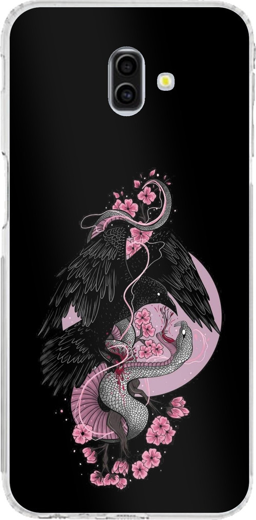 Samsung Galaxy J6 PLUS Uyumlu Pembe Siyah Yılan Baskılı Silikon Kılıf