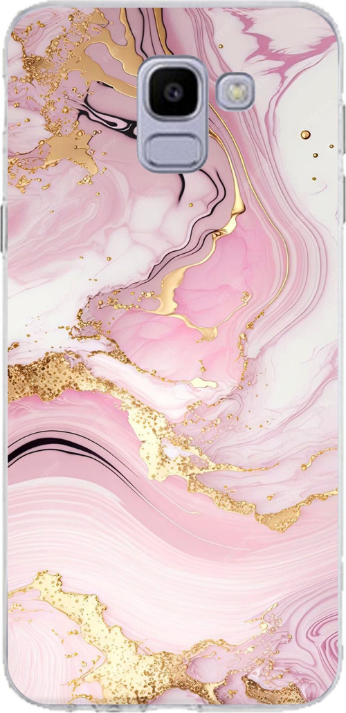Samsung Galaxy J6 Uyumlu Pembe Mermer Baskılı Silikon Kılıf