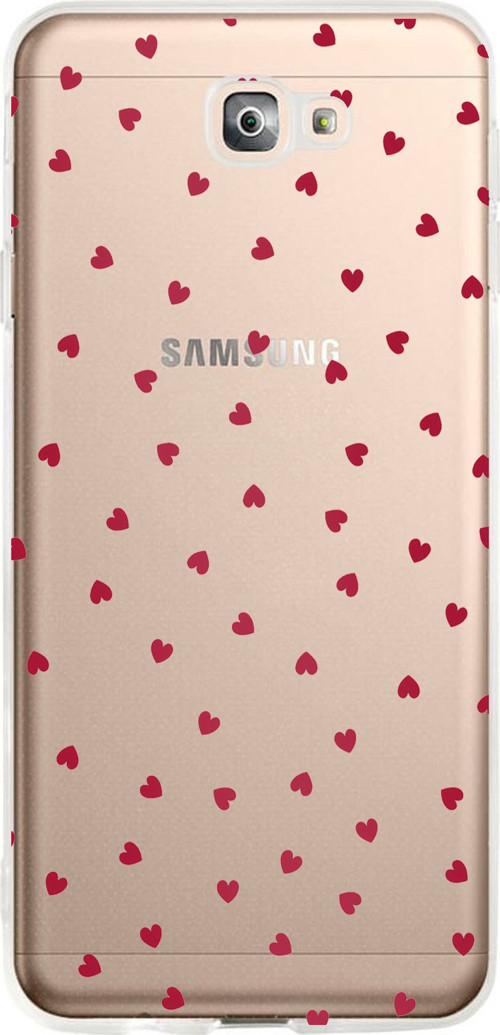 Samsung Galaxy J7 Prime Uyumlu Kırmızı Kalpler Tasarımlı Baskılı Silikon Kılıf
