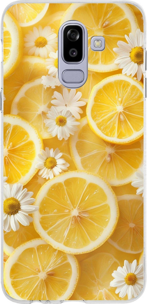 Samsung Galaxy J8-A6 Plus Uyumlu Limon Dilimleri ve Papatya Desenli Baskılı Silikon Kılıf