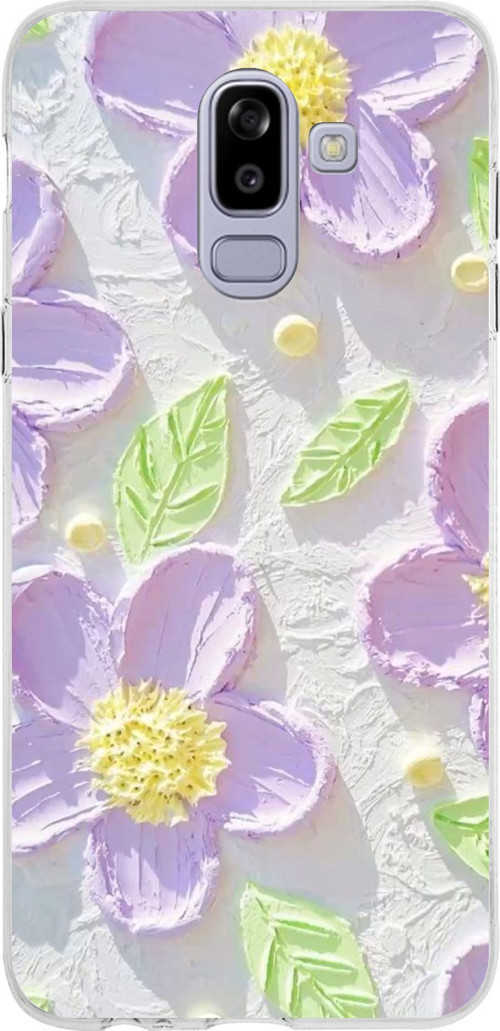 Samsung Galaxy J8-A6 Plus Uyumlu Mor Papatyalar Sulu Boya Baskılı Silikon Kılıf