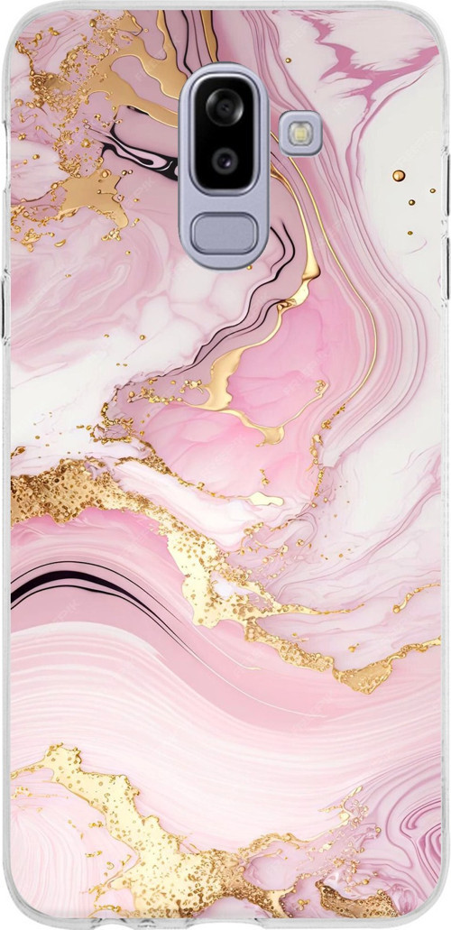 Samsung Galaxy J8-A6 Plus Uyumlu Pembe Mermer Baskılı Silikon Kılıf