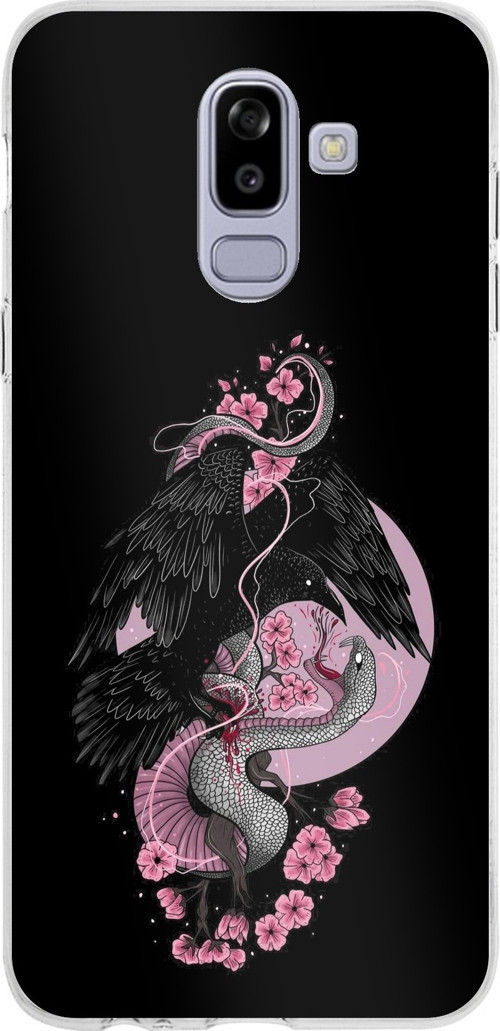 Samsung Galaxy J8-A6 Plus Uyumlu Pembe Siyah Yılan Baskılı Silikon Kılıf