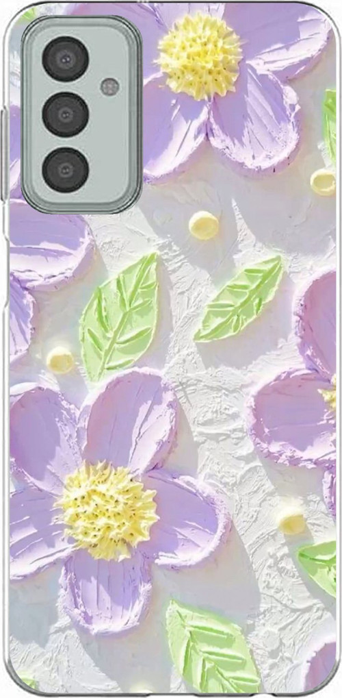 Samsung Galaxy M13-M23 Uyumlu Mor Papatyalar Sulu Boya Baskılı Silikon Kılıf