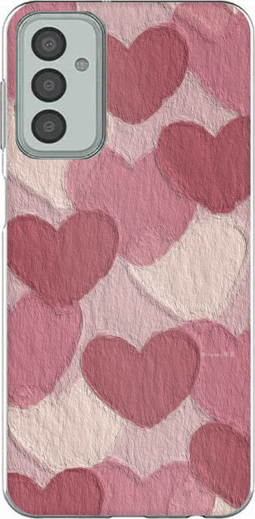 Samsung Galaxy M13-M23 Uyumlu Pastel Gül Kurusu ve Pembe Kalpli Baskılı Silikon Kılıf
