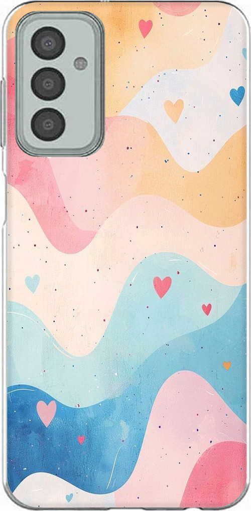 Samsung Galaxy M13-M23 Uyumlu Pastel Renkli Dalgalı ve Kalp Baskılı Silikon Kılıf