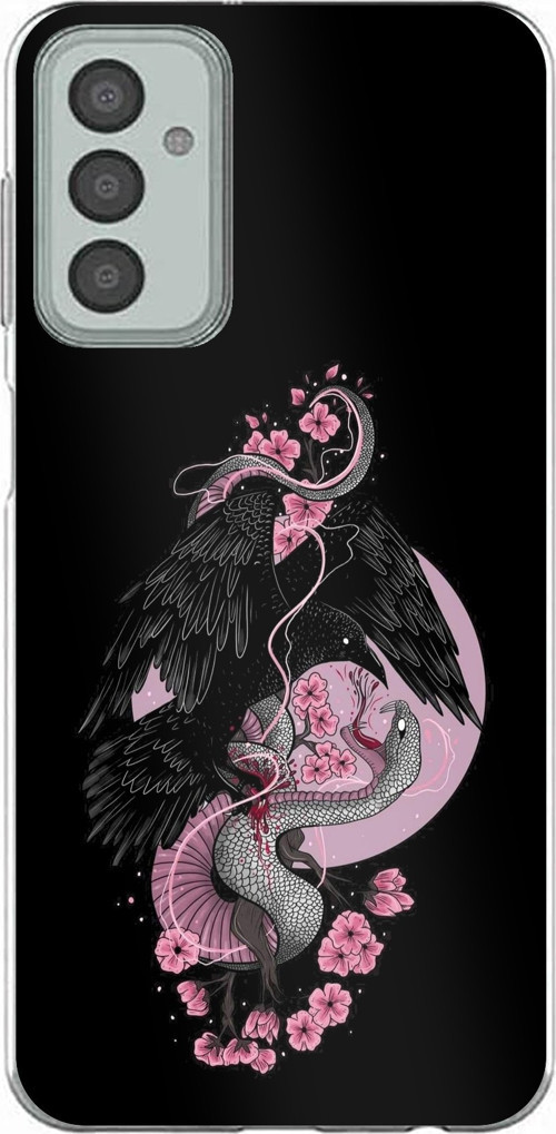 Samsung Galaxy M13-M23 Uyumlu Pembe Siyah Yılan Baskılı Silikon Kılıf