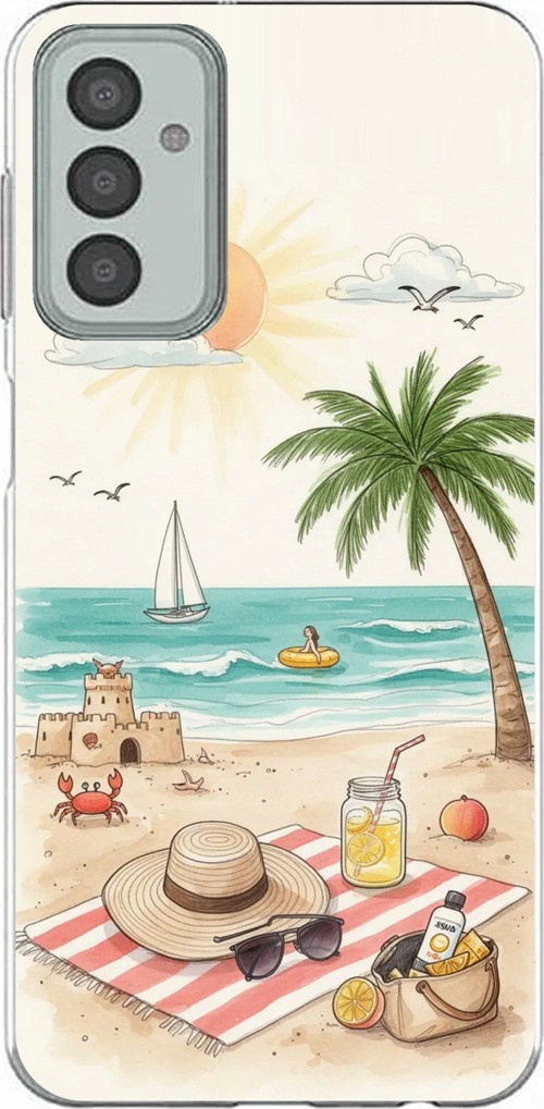Samsung Galaxy M13-M23 Uyumlu Sulu Boya Sahil ve Deniz Manzaralı Baskılı Silikon Kılıf