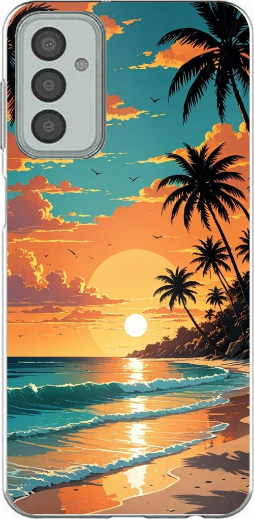 Samsung Galaxy M13-M23 Uyumlu Tropikal Sahil ve Gün Batımı Baskılı Silikon Kılıf