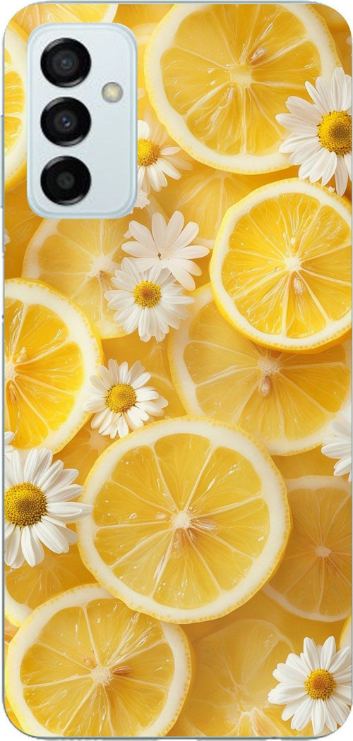 Samsung Galaxy M14 Uyumlu Limon Dilimleri ve Papatya Desenli Baskılı Silikon Kılıf