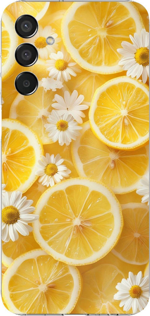 Samsung Galaxy M15 Uyumlu Limon Dilimleri ve Papatya Desenli Baskılı Silikon Kılıf