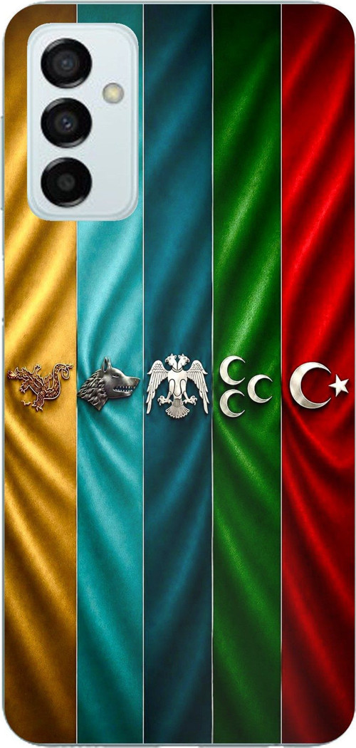 Samsung Galaxy M14 Uyumlu Tarihi Türk Devletleri Bayrakları Baskılı Silikon Kılıf