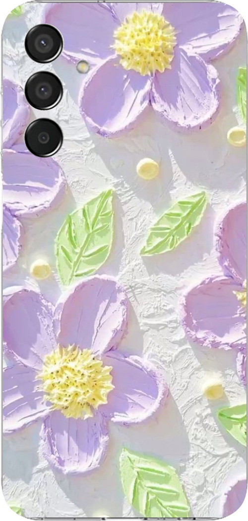 Samsung Galaxy M15 Uyumlu Mor Papatyalar Sulu Boya Baskılı Silikon Kılıf