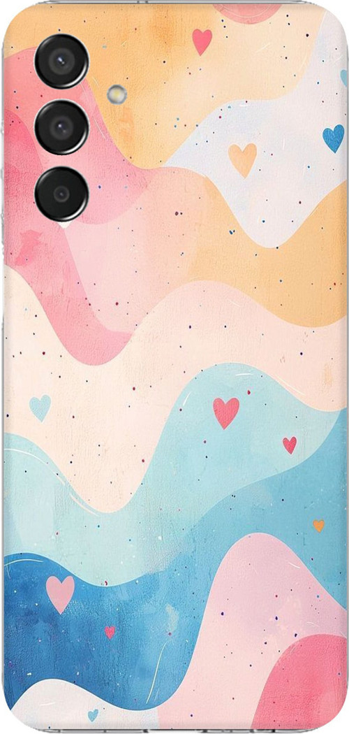 Samsung Galaxy M15 Uyumlu Pastel Renkli Dalgalı ve Kalp Baskılı Silikon Kılıf