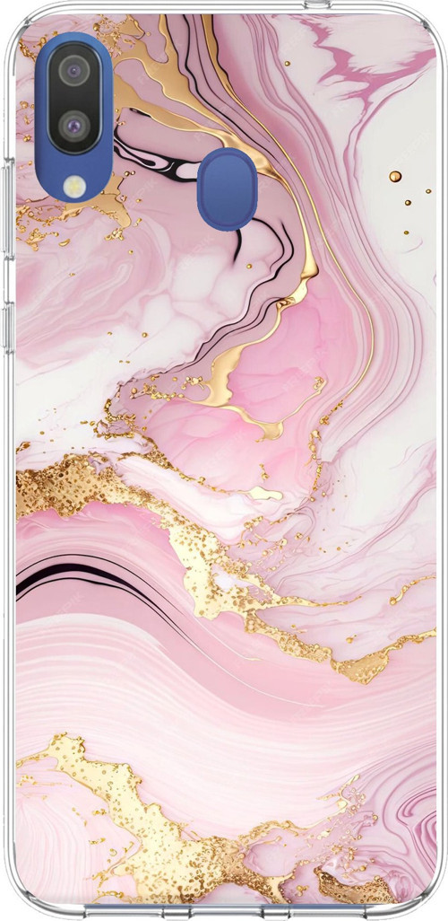 Samsung Galaxy M20 Uyumlu Pembe Mermer Baskılı Silikon Kılıf