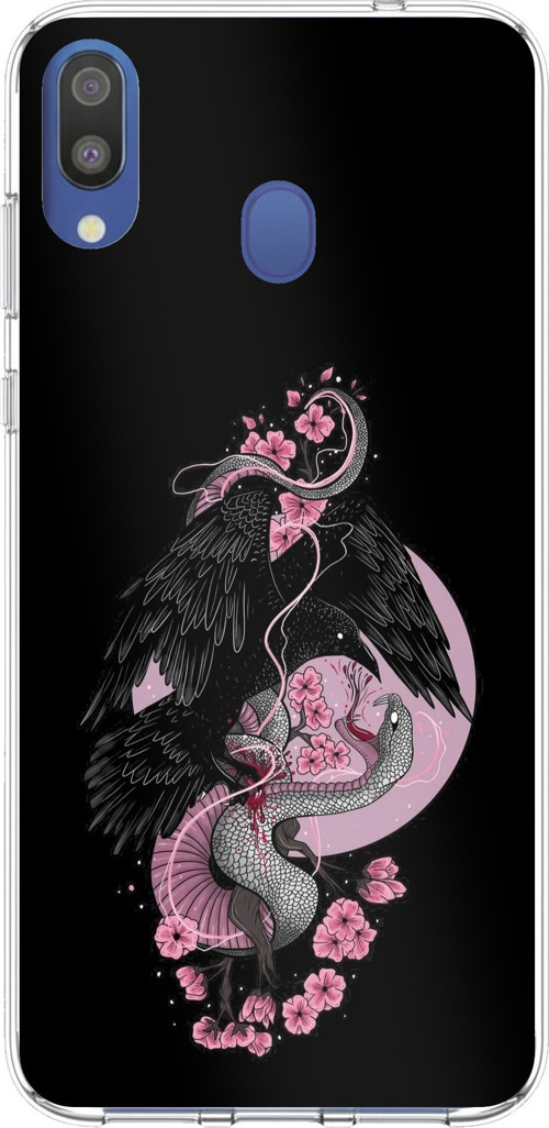 Samsung Galaxy M20 Uyumlu Pembe Siyah Yılan Baskılı Silikon Kılıf
