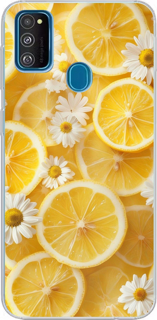Samsung Galaxy M30S/M21 Uyumlu Limon Dilimleri ve Papatya Desenli Baskılı Silikon Kılıf